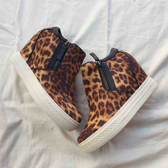 Not Rated Shoes - Not Rated Leopard Print Wedge Sneakers
